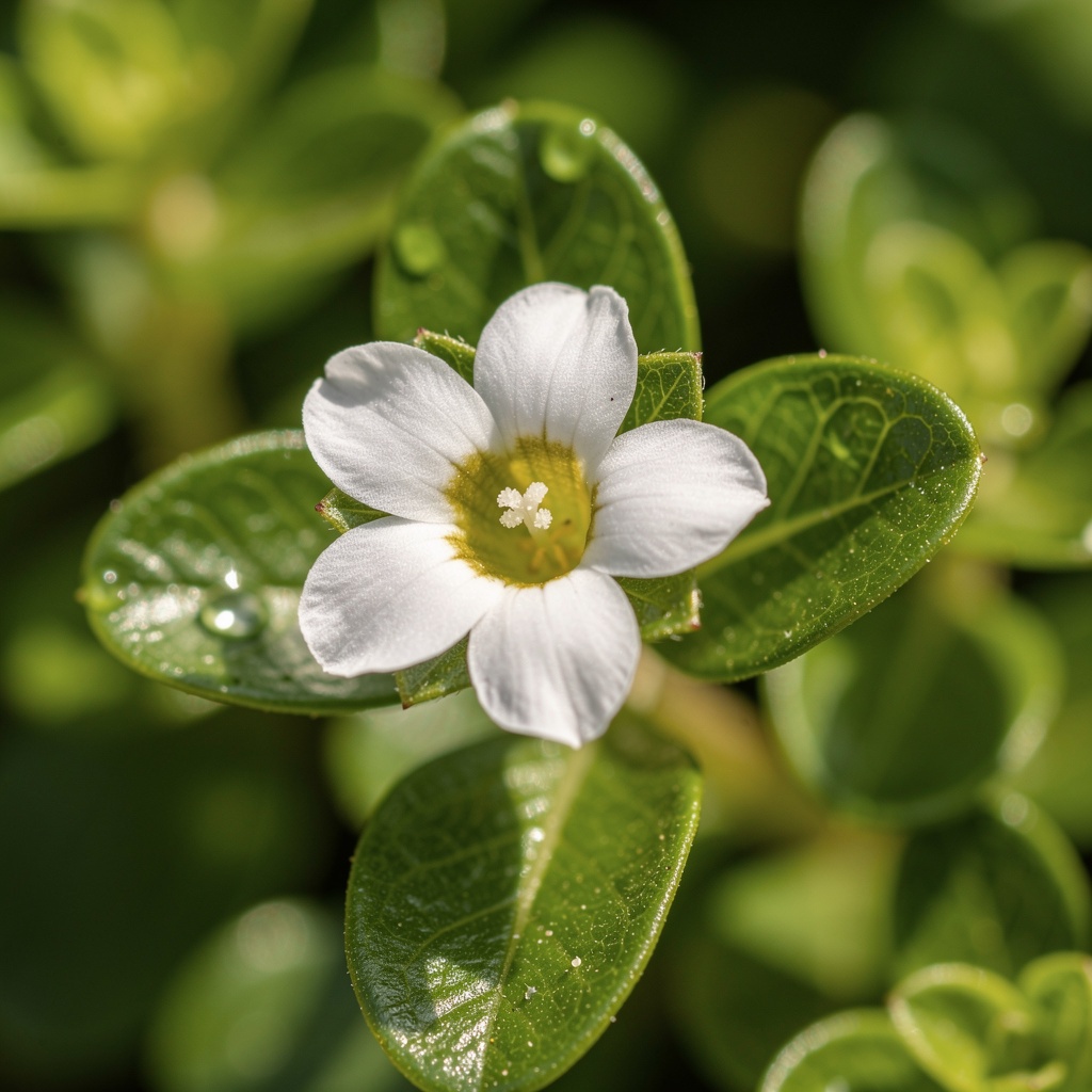 Close-up of Brahmi white flower macro