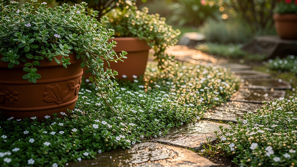 Brahmi growing in clay pots