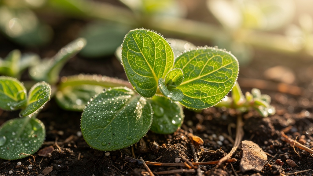 Brahmi leaves macro close-up with dew